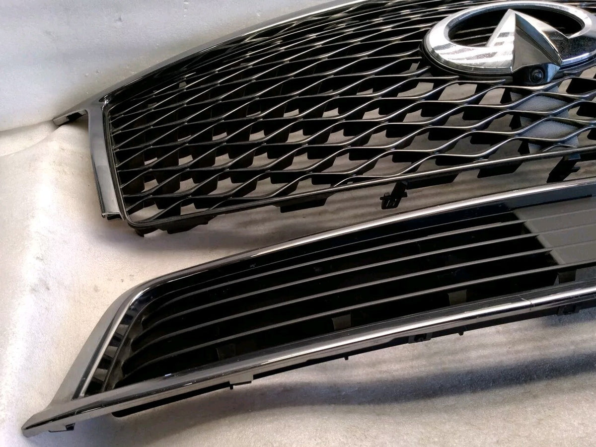 14-17 Infiniti QX80 Limited Radiator Grille & Lower Grille Assy Dark Chrome OEM