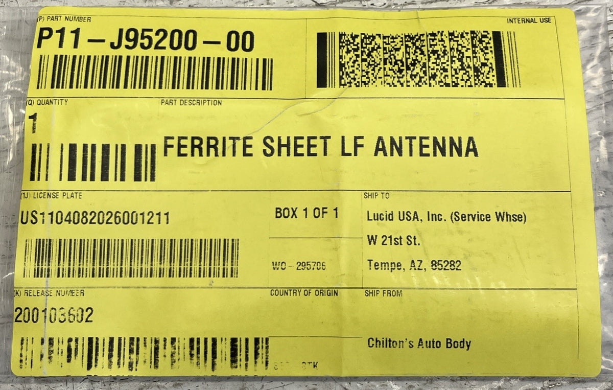 Lucid Air Ferrite Sheet LF Antenna Shield Decal P11-J95200-00 NEW! OEM