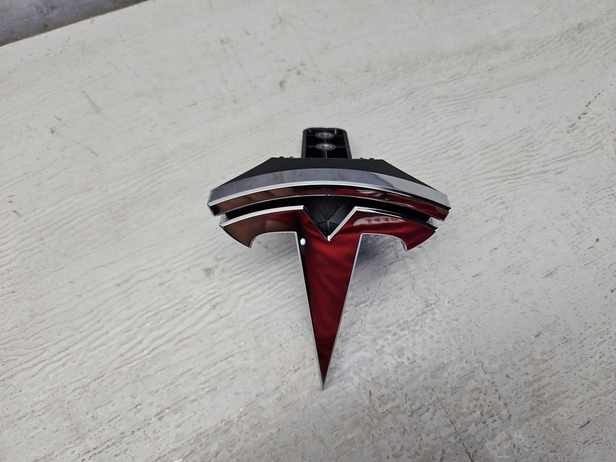 NEW Tesla Model X Front Bumper T Badge Emblem Logo Hood OEM 1047884-00-E