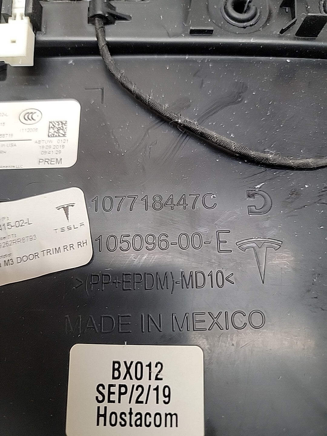 17-20 Tesla Model 3 Rear right passenger interior door panel 107718447C OEM